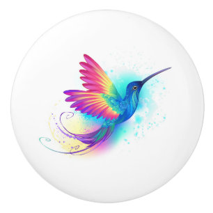 Bouton De Porte En Céramique Colibri arc-en-ciel exotique