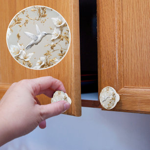 Bouton De Porte En Céramique Colibri blanc