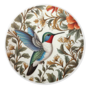 Bouton De Porte En Céramique Colibri en vol inspiré de William Morris