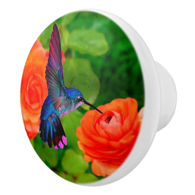 Bouton De Porte En Céramique Colibri et Fleurs Ceramic Knob (Droite)