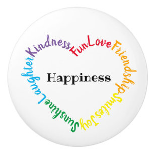 Bouton De Porte En Céramique Colorful Happy Words Heart