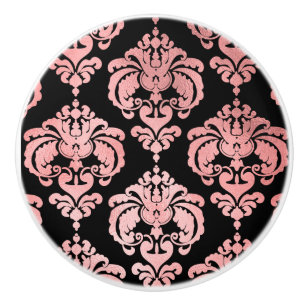 Bouton De Porte En Céramique Commode de chambre élégante en damassé or rose et