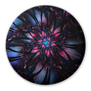 Bouton De Porte En Céramique Conception Abstraite des fleurs fractales.