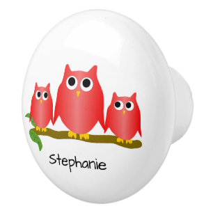 Bouton De Porte En Céramique Conception de hibou rouge personnalisée