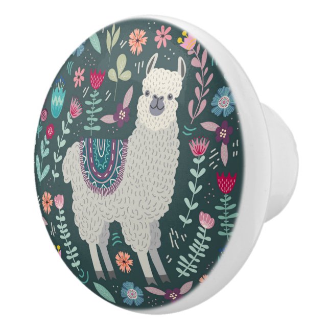 Bouton De Porte En Céramique Conception florale de lama mignon (Droite)