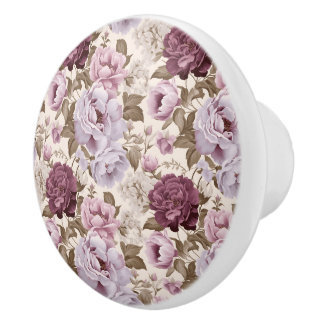 Bouton De Porte En Céramique Conception florale vintage et muette