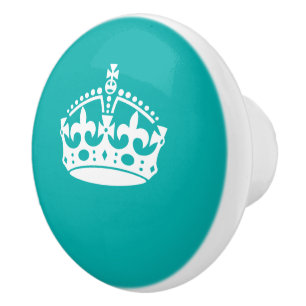 Bouton De Porte En Céramique Conserver Couronne calme sur Peacock Turquoise Per