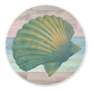 Bouton De Porte En Céramique Coquillage Bois Plage Nautique Coques Bleu Pêche