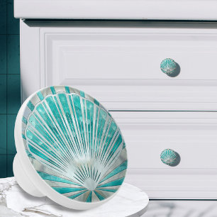 Bouton De Porte En Céramique Coquillages Art déco - Aquamarine et Pearl