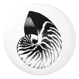 Bouton De Porte En Céramique Coquille de Nautilus noir et blanc