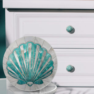 Bouton De Porte En Céramique Coquille de pétoncle - Aquamarine et Pearl