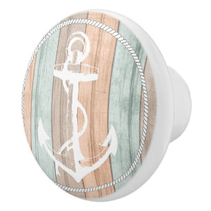 Bouton De Porte En Céramique Corail, Turquoise et Tan Beach Wood - Ancre nautiq