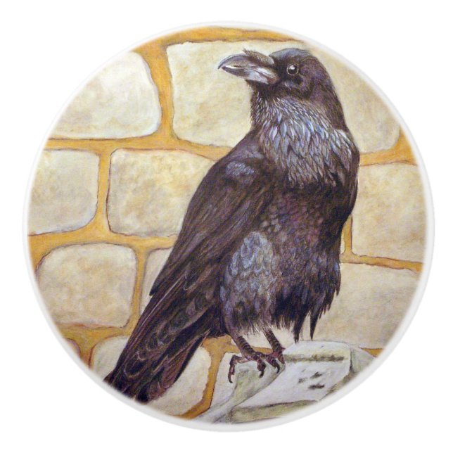 Bouton De Porte En Céramique Corbeau (Devant)