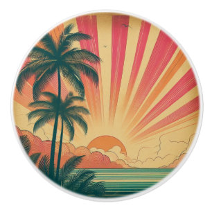 Bouton De Porte En Céramique Coucher de soleil rétro/tropical vintage/hawaïen