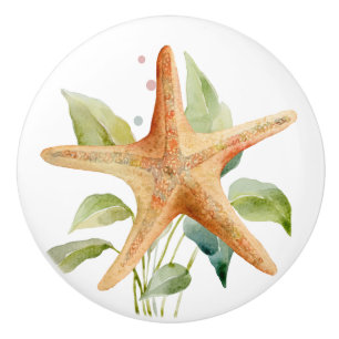 BOUTON DE PORTE EN CÉRAMIQUE COULEUR D'EAU STARFISH ART BEACH CASTAL VACATON