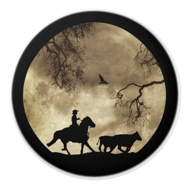 Bouton De Porte En Céramique Country Western Cowboy (Devant)