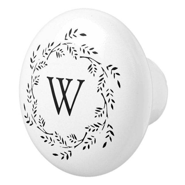 Bouton De Porte En Céramique Couronne botanique Monogramme initial unique (Droite)