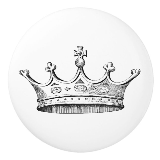 Bouton De Porte En Céramique Couronne gravée vintage (Devant)