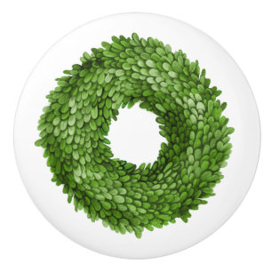 Bouton De Porte En Céramique Couronne verte en buis 