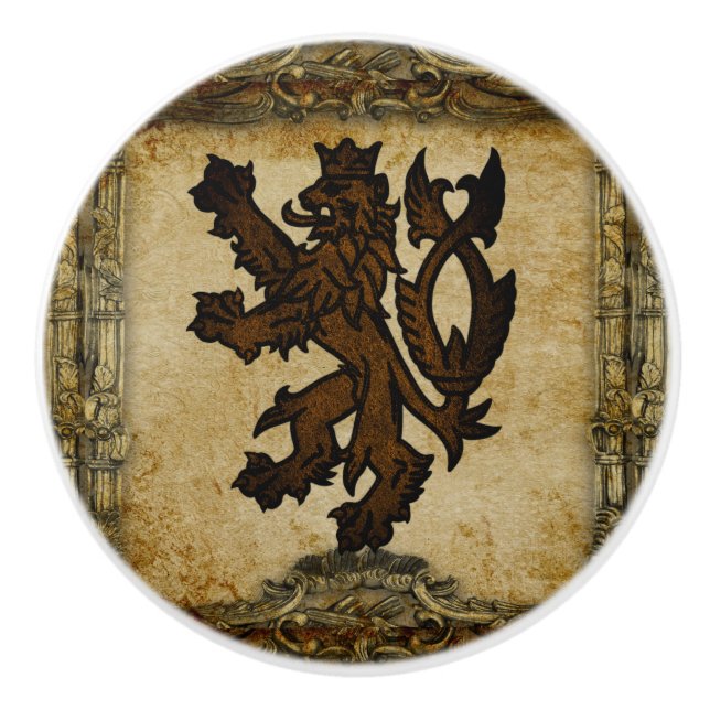 Bouton De Porte En Céramique Coutume effrénée héraldique de lion (Devant)