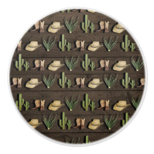 Bouton De Porte En Céramique Cowboy occidental rustique Rodéo Bois