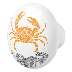 Bouton De Porte En Céramique Crab Mandala Orange
