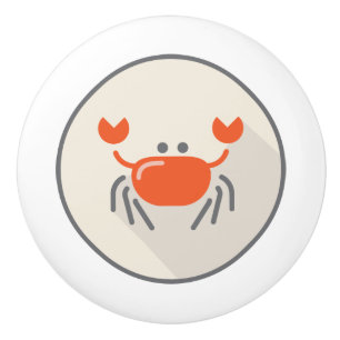 Bouton De Porte En Céramique Crabe orange, Beach Coastal Living Design