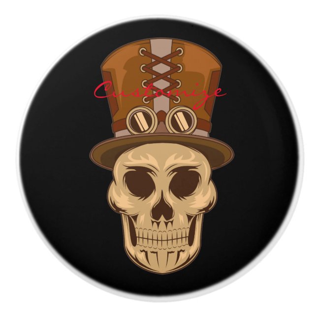 Bouton De Porte En Céramique Crâne à vapeur dans le chapeau supérieur Thunder_C (Devant)