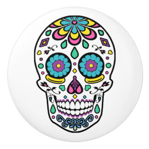 Bouton De Porte En Céramique Crâne coloré de sucre