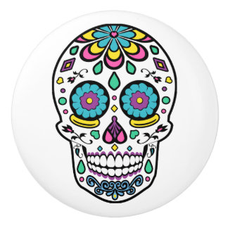 Bouton De Porte En Céramique Crâne coloré de sucre