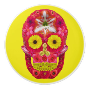 Bouton De Porte En Céramique Crâne de fleurs 6