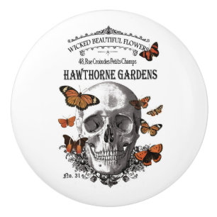Bouton De Porte En Céramique crâne vintage d'Halloween moderne et papillons