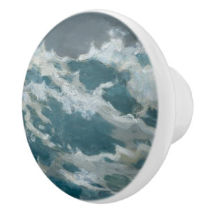 Bouton De Porte En Céramique Crashing Ocean Storm Wave Aqua Museum Peinture à l