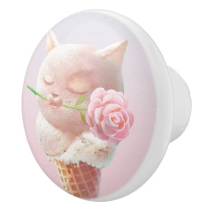 Bouton De Porte En Céramique Crème Rose d'été