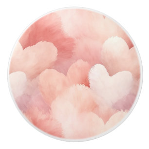 Bouton De Porte En Céramique Crème rose pâle Coeurs de Pêche