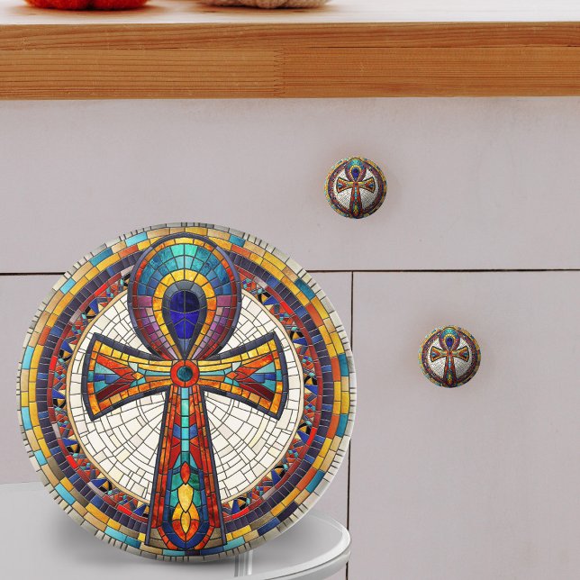 Bouton De Porte En Céramique Croix d'Ankh égyptienne - Art mosaïque (Créateur téléchargé)