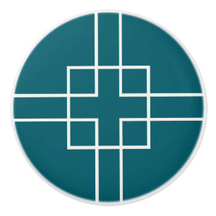 Bouton De Porte En Céramique Croix de carré vert de paon
