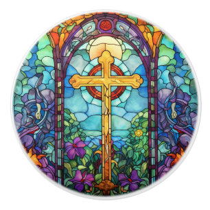 Bouton De Porte En Céramique Croix en verre tendu