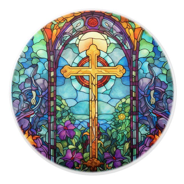 Bouton De Porte En Céramique Croix en verre tendu (Devant)