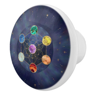 Bouton De Porte En Céramique Cube de Metatron Chakras Géométrie sacrée