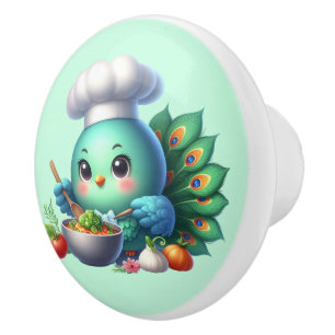 Bouton De Porte En Céramique Cuisine cuisinière oiseau paon