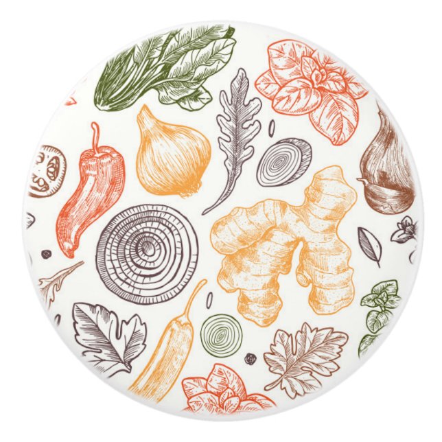 Bouton De Porte En Céramique Cuisine Garden Motif végétal (Devant)