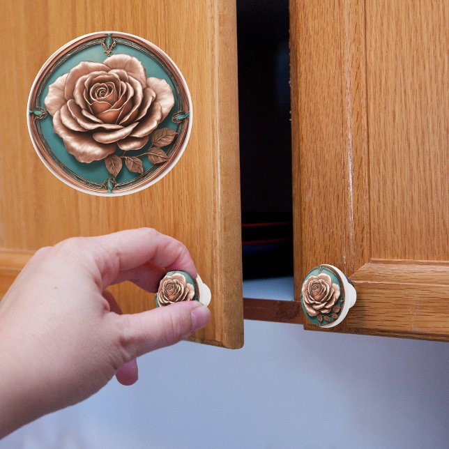 Bouton De Porte En Céramique Cuivre et Rose Turquois (Créateur téléchargé)