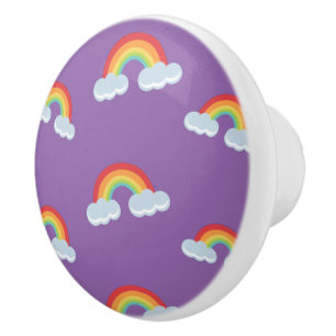 Bouton De Porte En Céramique Cute arc-en-ciel avec Motif nuages