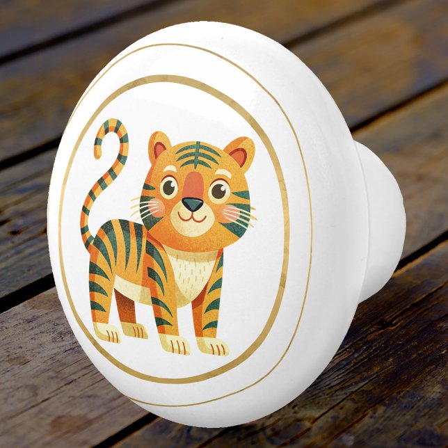 Bouton De Porte En Céramique Cute Elegant Kitty (A fun ceramic door knob featuring a cute kitty in warm colors with a golden lining)