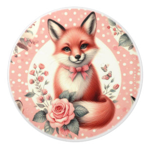Bouton De Porte En Céramique Cute Floral Baby Fox