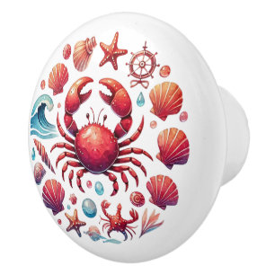 Bouton De Porte En Céramique Cute plage maison crabe