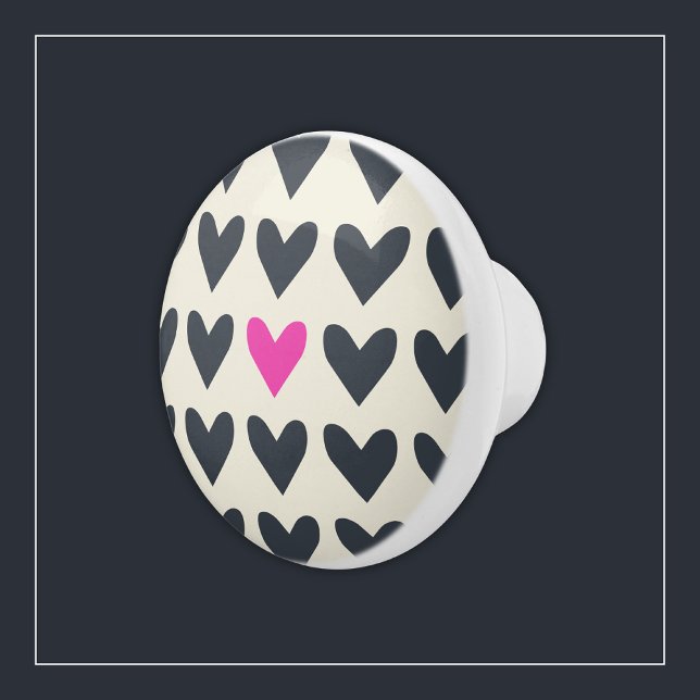 Bouton De Porte En Céramique Cute Pop Art Coeurs dans Mod gris foncé et rose ch (Créateur téléchargé)