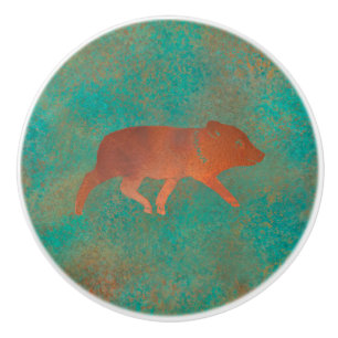 Bouton De Porte En Céramique Cute sud-ouest Javelina Jeune Cuivre Turquoise