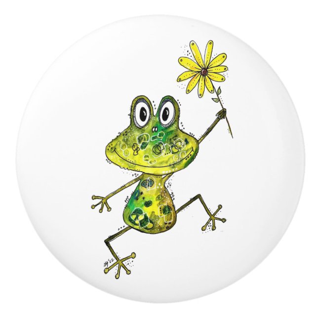 Bouton De Porte En Céramique Cute Whimsical Happy Frog (Devant)